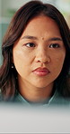 Business, reading and woman in office, laptop for online submission and research for article. Japanese person, copywriting and journalist in workplace, email for news report and feedback for column