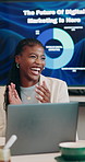 Woman, happy and applause with team at office meeting for goals, success or deal at marketing company. Business people, computer and group for celebration, motivation or achievement at digital agency