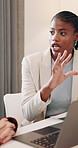 Creative, teamwork and women with laptop in business, public relations and planning for ad campaign. PR manager, online and people with documents for brand awareness, serious and performance review