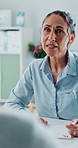 Doctor, woman and talk to patient for healthcare, prescription or shoulder pain with treatment plan. Medical worker, injury and consultation with mature person for help, note and smile in clinic