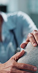 Shoulder pain, doctor and old man in clinic, consultation for recovery and conversation for diagnosis. Medical service, professional and patient in hospital, wellness and appointment for joint injury