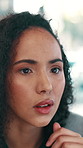 Reading, online and businesswoman with stress in office, underwriter and termination notice on email. Business, loan officer and person with anxiety for job loss, bad news and reduction in force