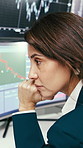 Reading, finance and business woman on computer for trading, stock market and investment. Screen, investor and person with charts, statistics and graphs for research, financial analysis and profit