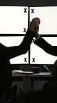 Men, high five and blank computer with success for trading, goals and motivation with mockup space. Business people, team and happy with celebration, achievement or revenue on stock market at office