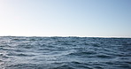 Sea, water and blue sky with horizon for vacation, travel or summer holiday with mockup space. Ocean salt, seascape and nature with waves for adventure, empty or tourism in environment and ripples