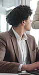 Man, meeting and mentor with laptop in office for discussion, training intern and finance report. Person, manager and talking with tech for coaching, review budget and feedback on financial proposal