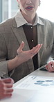 Documents, meeting and business people on tablet for finance review, proposal and budget plan. Corporate, team and workers in discussion with graph for financial report, profit growth and revenue