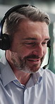 Help, call center and business man in office for banking support, advice or account assistance. Smile, talk or mature consultant with headset for loan enquiry, financial feedback or customer service