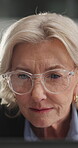 Review, solution or woman in office with laptop, glasses or budget insight in funding pitch. Research, specs or mature finance consultant with tech, forecast plan or proposal decision for investment
