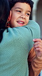 Hug, morning and mom with child at school to start education, learning and ready for class. Academy, family and mother with happy boy outdoor for knowledge, development and help with backpack
