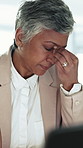 Woman, laptop and stress in office for project deadline, business pressure or tension. Frustrated, mature person and tech with administration, burnout and overworked with brain fog or fatigue