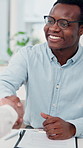 Handshake, business and man in office, financial advisor for investment planning and meeting. Shaking hands, consultation and person in workplace, contract for mortgage and agreement for trading