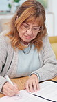 Financial advisor, old woman and documents for home, signature and investment contract. Business agent, consulting and senior client for insurance policy, writing or paperwork for pension checklist