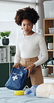 Woman, presentation and training with first aid kit for teaching, screen and talk at office. Person, coach and guide at workshop with discussion, equipment or explain info with bag for emergency