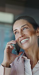 Business, woman and laugh with phone call in office for debt review, market update or funny client. Financial advisor, mature person and mobile contact for insurance claim, policy joke or loan advice
