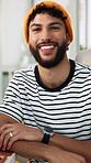 Face, confident and man with smile in creative agency, copywriting career and campaign development. Portrait, startup and happy employee with pride for branding opportunity, marketing and about us