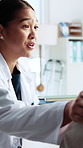 Patient, empathy and doctor with tablet in hospital, conversation or explaining diagnosis on website. Woman, medical professional and support for old person, consultation and test results in clinic