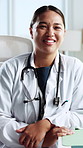 Happy, doctor and face of Asian woman in clinic with confidence for career, medical service and job. Healthcare, hospital and portrait of person for consulting, health support and pride at clinic