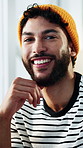 Happy, professional and face of businessman in office with confidence for creative career. Smile, entrepreneur and portrait of male magazine editor with pride for publishing job growth at startup.