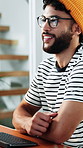Typing, man and computer in office with document, article planning and research with source. Journalist, male person and creative agency with glasses for networking, story feedback and project update