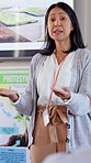 Teacher, lesson and woman in classroom, talking and education for development, knowledge and study. Mature person, academy and employee in school, discussion and growth for innovation or learning