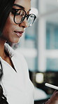 Pen, tablet and businesswoman in office for writing notes on finance report with investment. Digital technology, stylus and female financial manager with planning for stock market growth in workplace