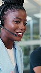 Headset, woman and call center consultant in office with online consultation, conversation or crm. Talking, mic and female technical support agent with helpdesk for customer service or contact us.