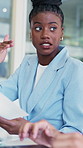 Business, paperwork and team discussion with woman, proposal or explain steps for financial project. Document, collaboration and idea in office for accounting review planning audit or strategy