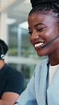 Headset, woman and call center agent in office with online consultation, conversation or crm. Talking, mic and female technical support consultant with helpdesk for customer service or contact us.
