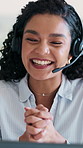 Headset, talking and call center agent in office with online consultation, conversation or crm. Person, mic and female technical support consultant with helpdesk for customer service or contact us.