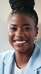 Happy, face or black woman in office with smile, pride or ambition as investment advisor. Business, portrait or financial consultant with confidence, career or experience in risk management.