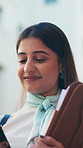 Phone, walking and businesswoman in city with texting, networking or communication on mobile app. Technology, commute and female person with cellphone for online email or contact in urban town.