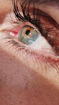 Eye health, sunlight and woman with thinking in home with reflection, contact lenses or wellness. Natural, vision and female person with optometry for planning, ideas or prescription in house.