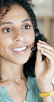 Woman, talk and virtual assistant in office with headset, connectivity and help for customer service. Female person, speaking and online administrator in business with tech, advice or client support.