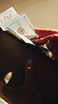 Counting, bills and payment with dollar and hands for money laundering, crime and bribery payout. Interest rate, corruption and cashback fraud with person for profit, settlement deal and notes