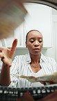 Black woman, washing machine and money laundering with corruption for crime, tax evasion and theft. African person, liquid and appliance for notes, fraud and pov for scam with cash at apartment