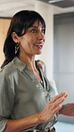 Business, woman and speaker with audience for workshop, professional development advice and guidance. Smile, seminar and presenter with tips for career progression, motivational speech and education