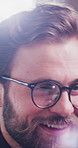 Happy, business and man with laptop in office for research, email client and resale inquiry. Male realtor, glasses and pc reflection for real estate, reading schedule and pricing for property auction