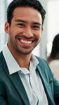 Laugh, face and smile with businessman in office for ambition, finance career or opportunity. Development, financial advisor and portrait with humor, comedy and happy person in agency for management