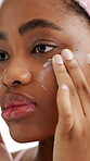 Skincare, cream and beauty with black woman in studio for self care, treatment and glow. Dermatology, cosmetics and lotion with female person white background for facial, hydration and grooming