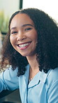 Marketing, face or woman in agency with smile, pride or ambition in advertisement industry. Confidence, happy or brand director in workplace with portrait, about us or experience as campaign planner.
