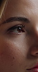 Makeup, skincare and woman with mascara by studio background with beauty and natural face glow. Eyelashes, cosmetics and female person with facial cosmetology for confidence, health or wellness.