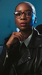 Face, pride or black woman in office with computer, ambition or career in cyber security. Portrait, glasses or IT threat analyst with confidence, about us or data protection industry in Los Angeles.
