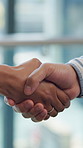 Deal, handshake and meeting with business people in office for agreement or b2b partnership. Collaboration, contract and thank you with employee team shaking hands in workplace for support or success