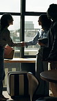 Business people, meeting and handshake with team for partnership, b2b or company merger in office. Group, employees or colleagues shaking hands with introduction for onboarding agreement in workplace