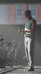 Smile, fitness or black man in gym, phone to track progress or exercise for health benefits. Happy, mobile user or old person in wellness facility, workout or digital app for social media or internet