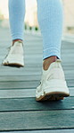 Feet, person and running for fitness outdoor with exercise, training and endurance challenge. Athlete, runner and footwear for sports workout, marathon practice and physical activity for wellness