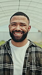 Face, smile or man in greenhouse with pride, about us or experience in agriculture industry. Happy, farmer or produce distributor with portrait, confidence and career growth in sustainable business.