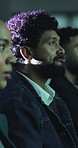 Listening, business and man at trading seminar, audience for financial planning and career development. Crowd, employees and person at conference, strategy and international event for economy expo