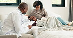 Doctor, sick and mother with daughter in bedroom for consulting, medical advice and virus. Treatment, healthcare and influenza with woman and child with pediatrician in home for disease and help